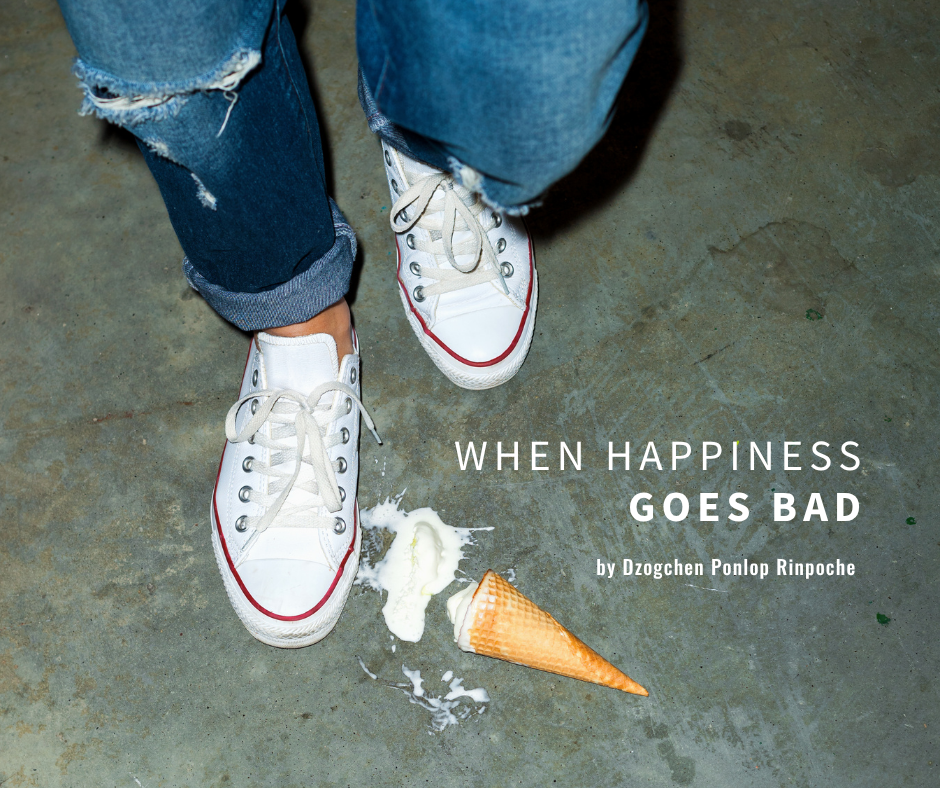 Blue jean legs and white Converse sneakers. Next to the right sneaker toe is a fallen, melting ice cream cone on a grey sidewalk